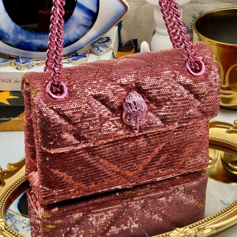 🆕 KURT GEIGER LONDON 🧿 NWOT Glitter Mini Kensington Crossbody Bag, Pink Drench - Picture 8 of 15